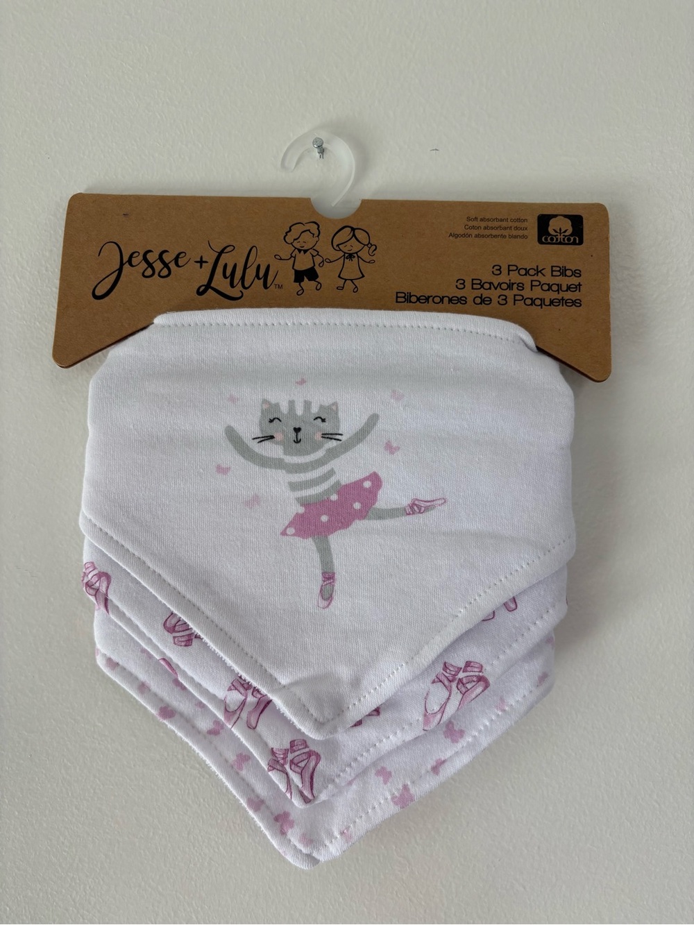 Jesse + Lulu 3 Pack Baby Girl Bandana Bibs Ballet Cat NWT